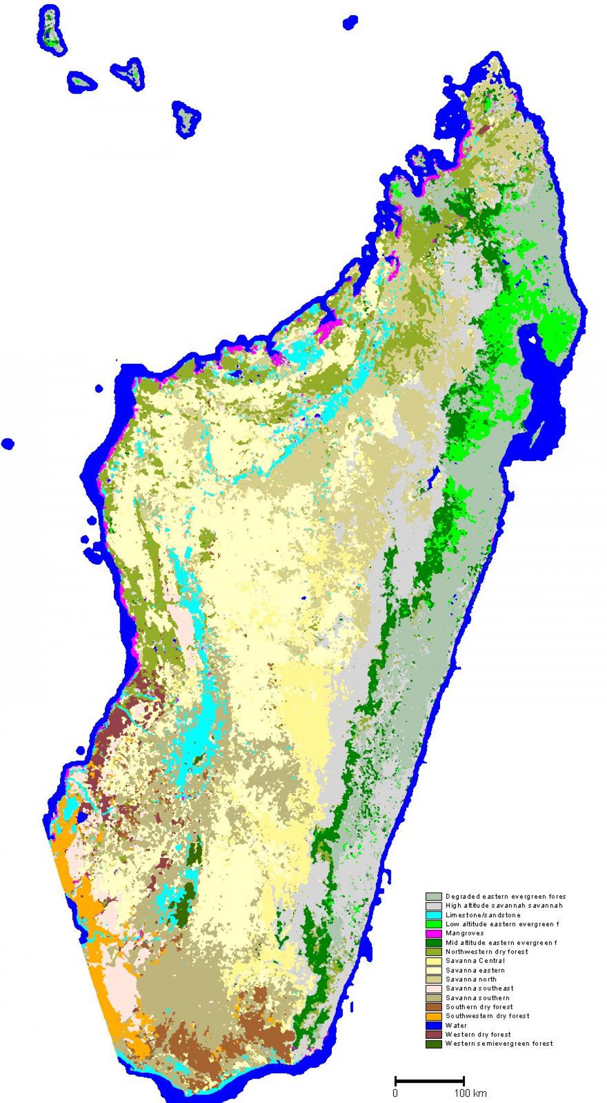 kartta Madagaskar kasvillisuus