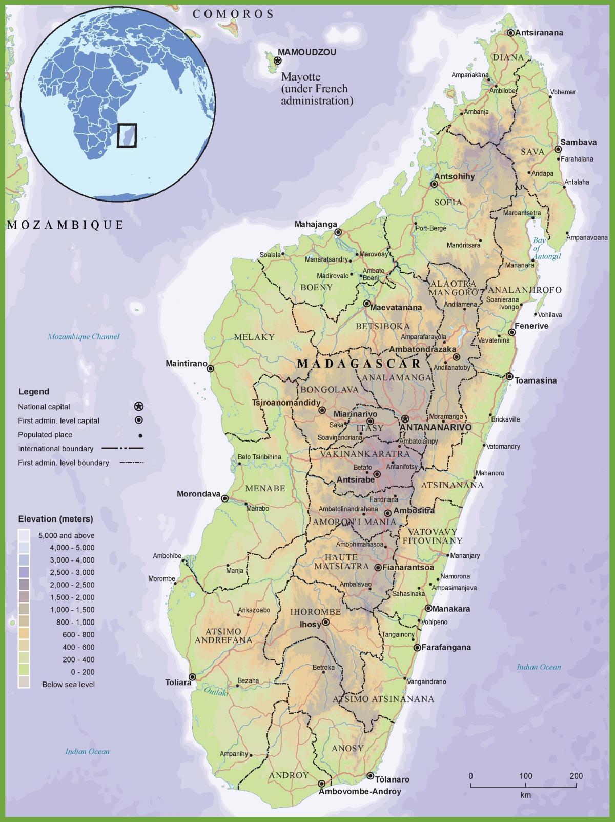 kartta fyysinen kartta Madagaskar