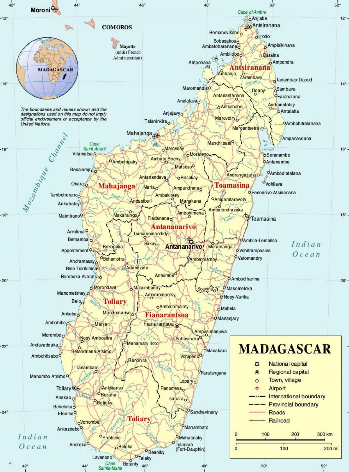 Madagaskarin kartta kaupungit