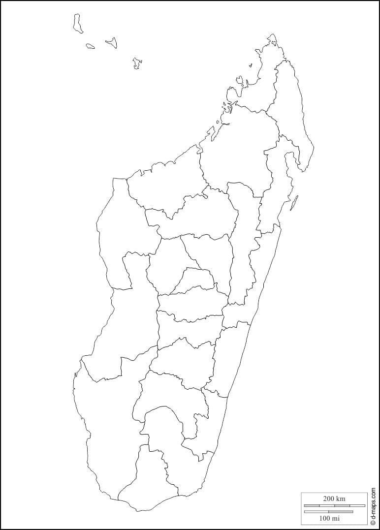 Madagaskarin kartta ääriviivat