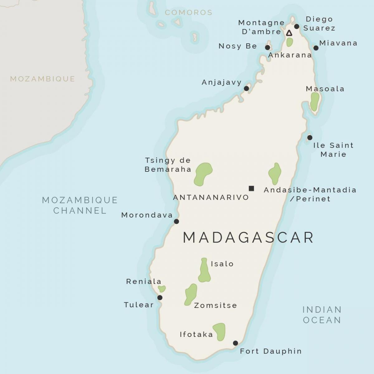 kartta Madagaskar ja ympäröivät saaret