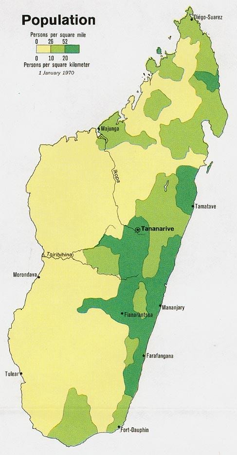 Madagaskar asukastiheys kartta